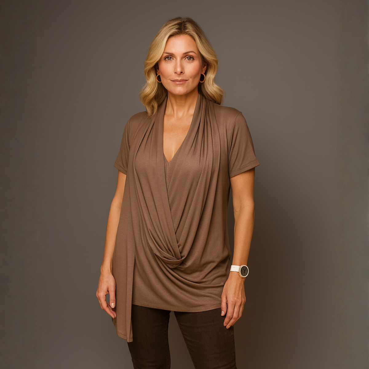 Wrap Over Draped Detail Short Sleeve Top