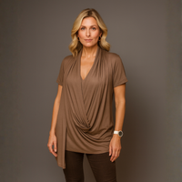 Wrap Over Draped Detail Short Sleeve Top