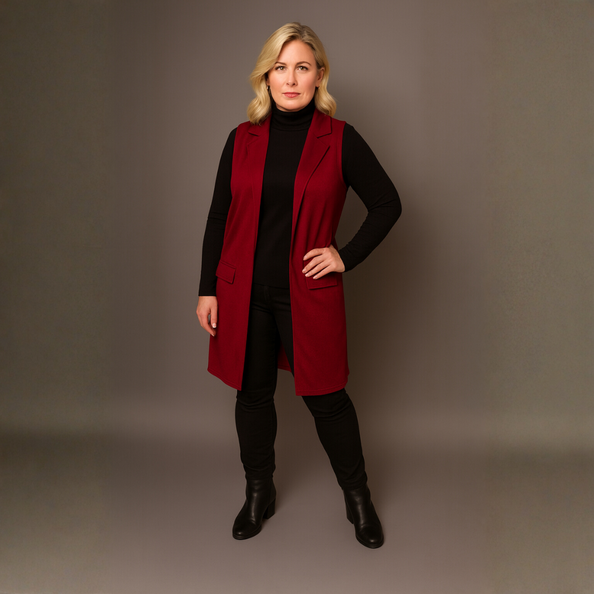 Sleeveless Open Front Long Length Blazer