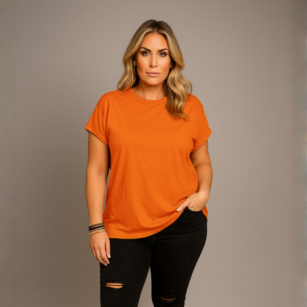 Premium Box Cut T-shirt with Roll Cap Sleeves