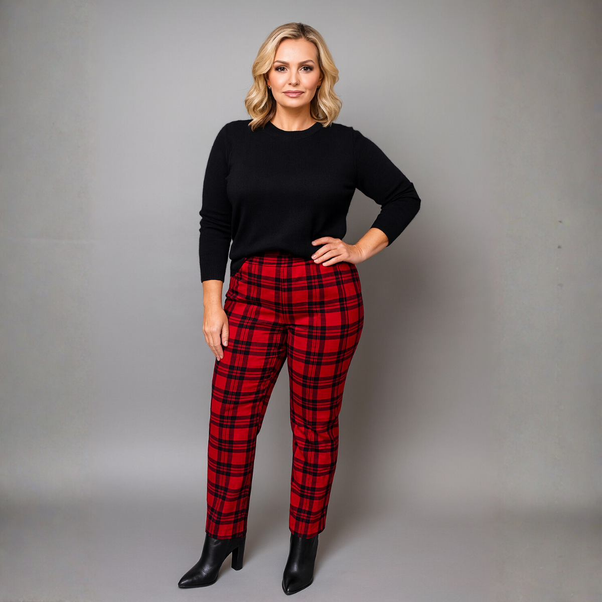 Red Tartan Elastic Waist Trousers
