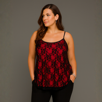 Black Lace Cami Vest / Swing Top with Co-ordinating Lining
