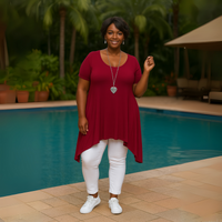 Plain Short Sleeve Hanky Hem Swing Top