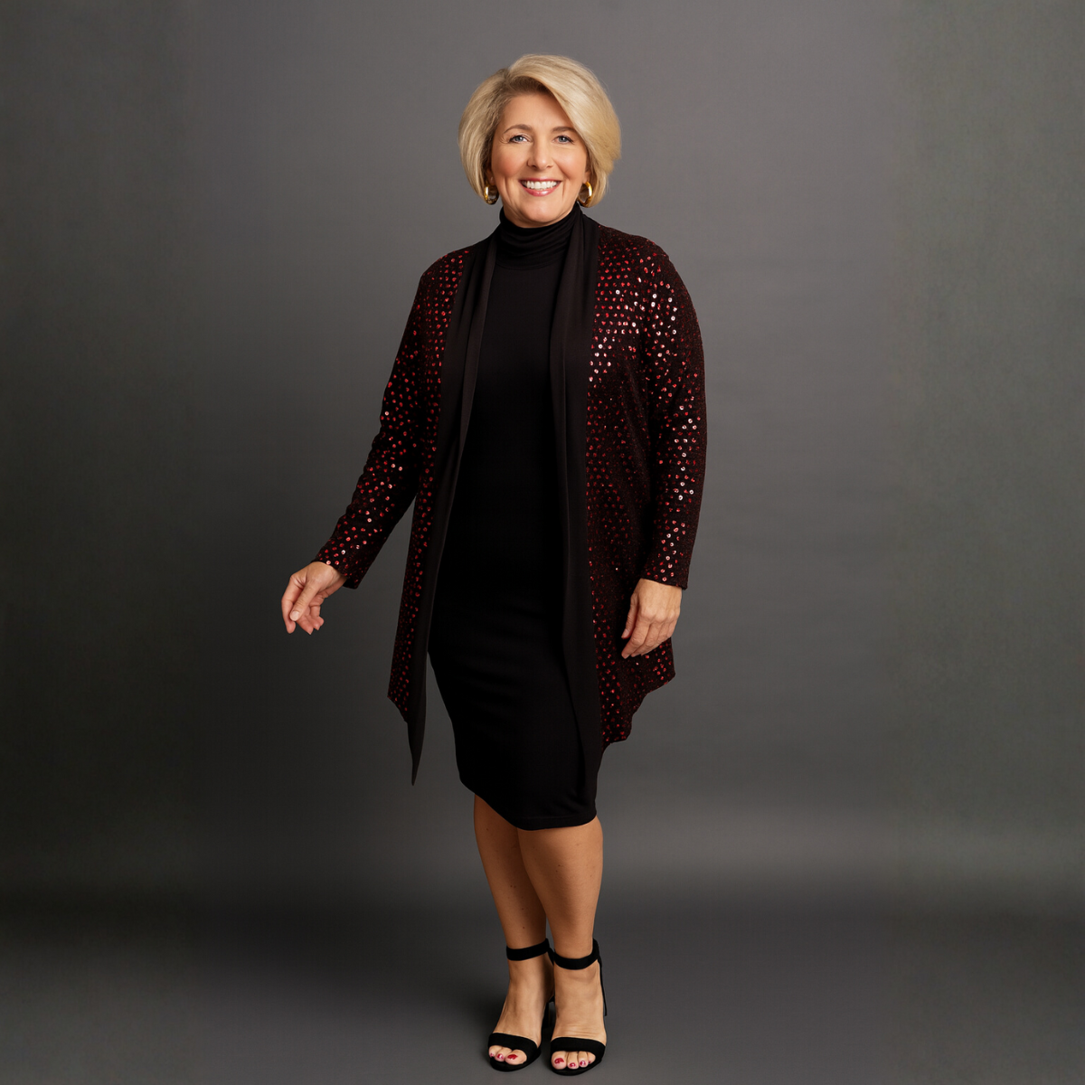 Sequin Foil Covered Longer Length Waterfall Jacket