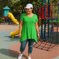 Plain Short Sleeve Hanky Hem Swing Top