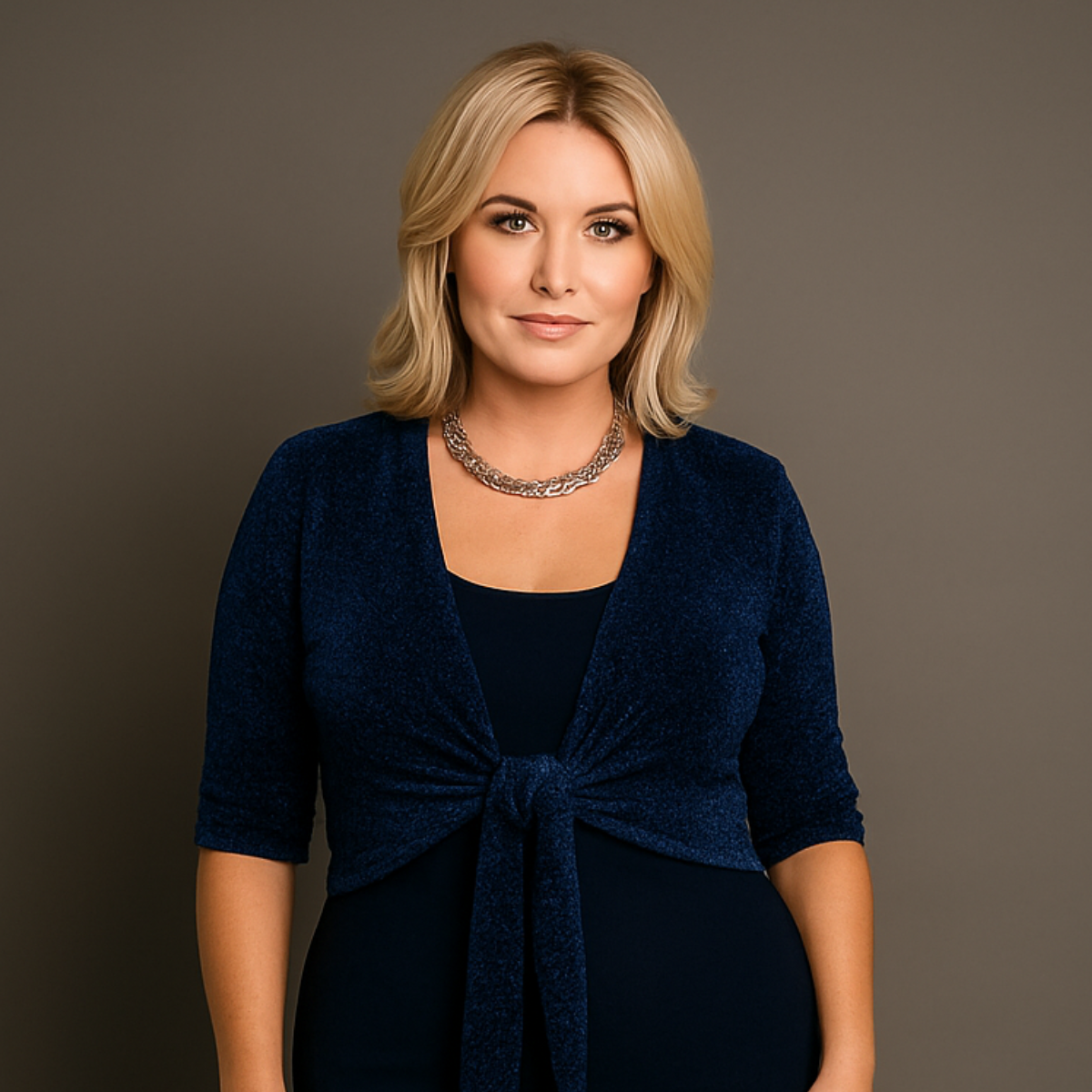 Sparkly 1/2 Sleeve Tie Front Bolero / Shrug