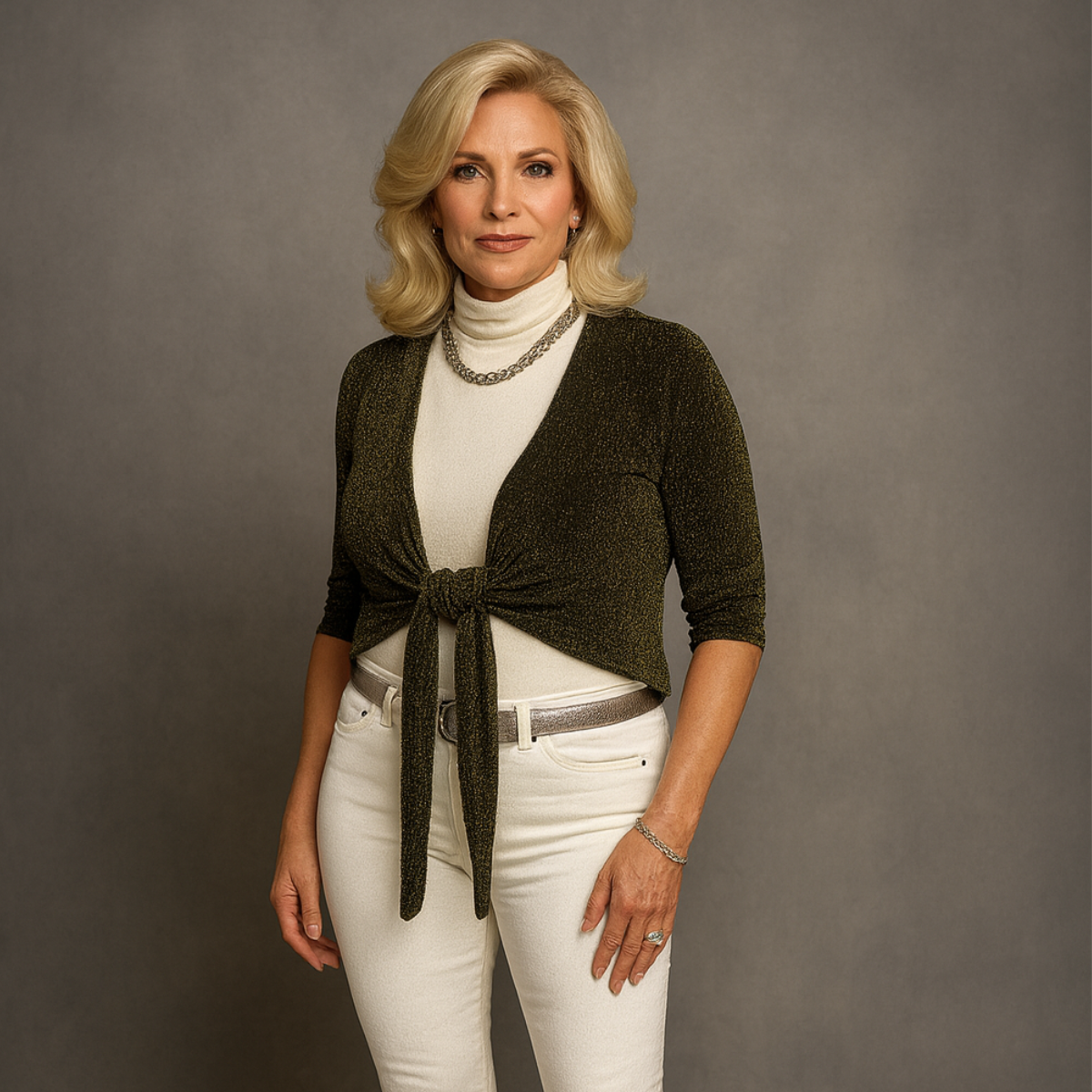 Sparkly 1/2 Sleeve Tie Front Bolero / Shrug