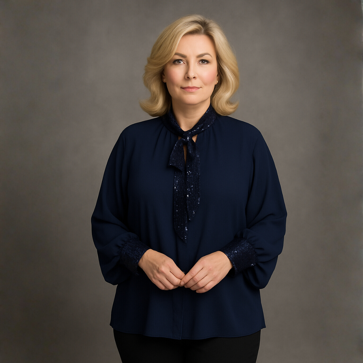 Blouse / Top with Sequin Neck Tie and Cuffs