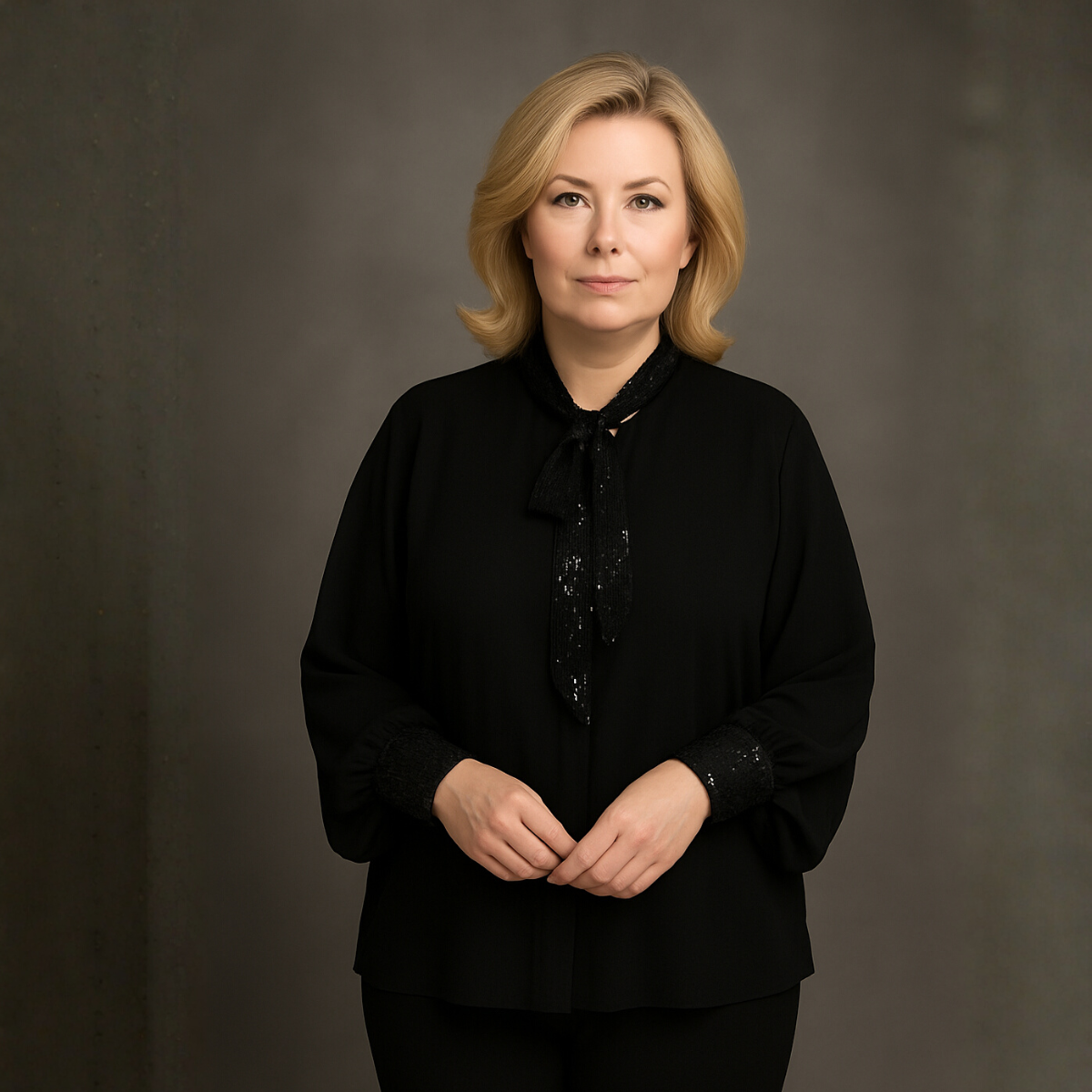 Blouse / Top with Sequin Neck Tie and Cuffs