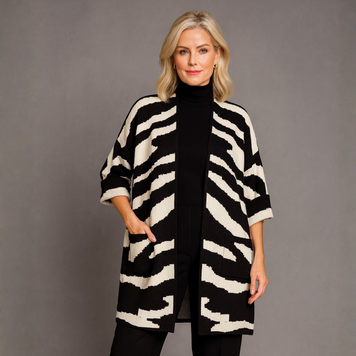 Luxury Open Neck Zebra Print Cardigan