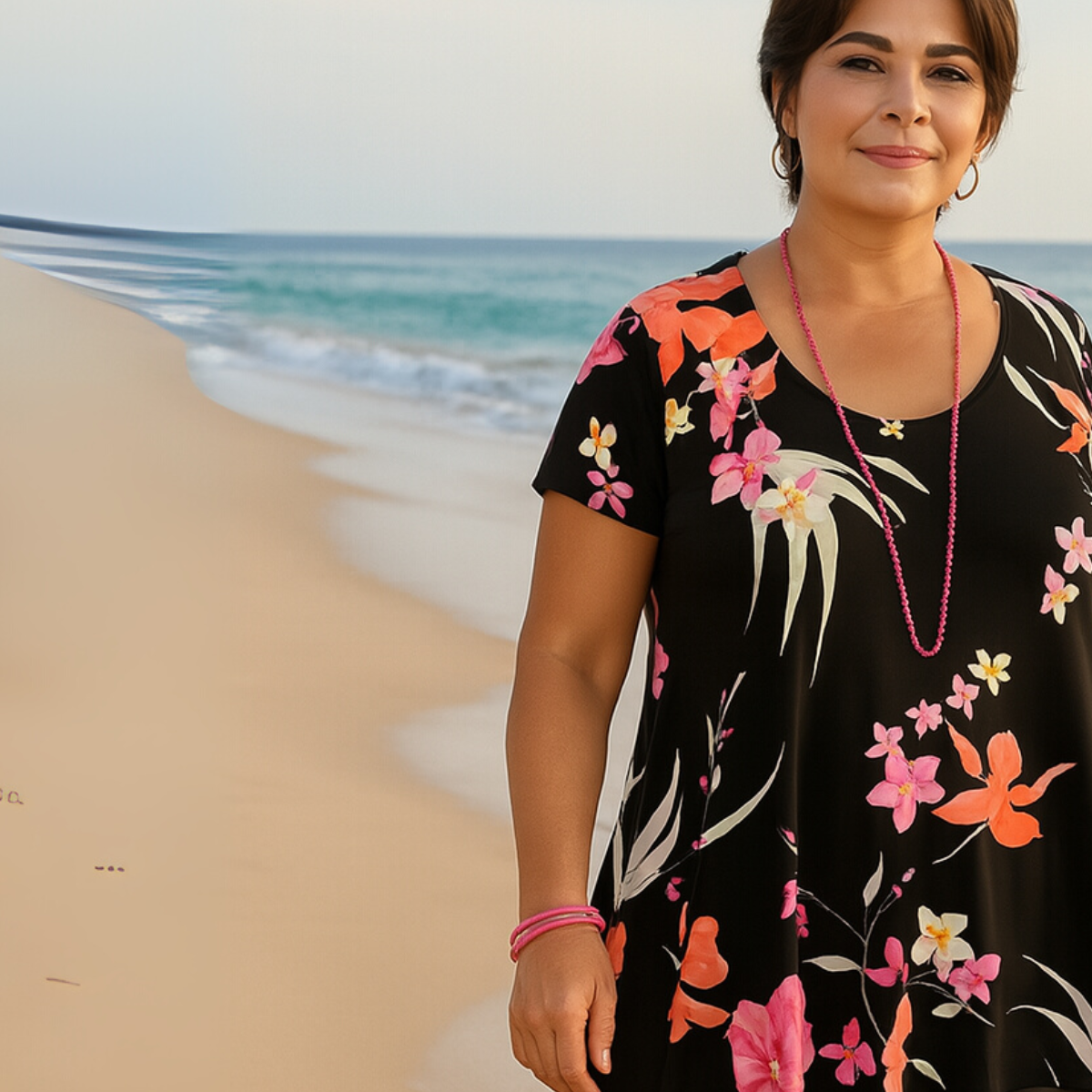 Black Tropical Hanky Hem Swing Top