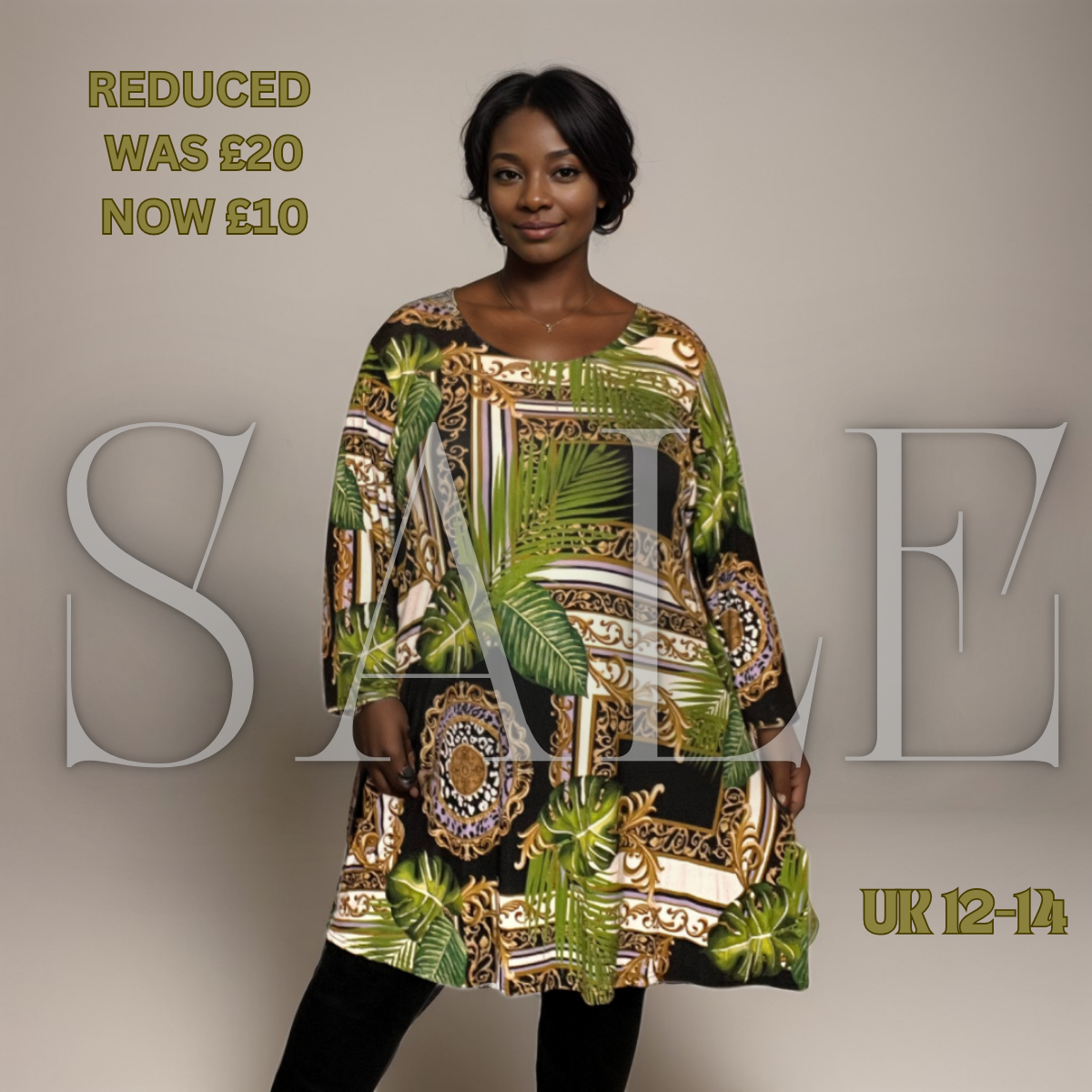 ROCKTHOSECURVES GREEN LEAVES 3/4 SLEEVE SWING TOP