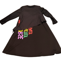 Black Jersey Dress With Cotton Overlay and Bold Writing