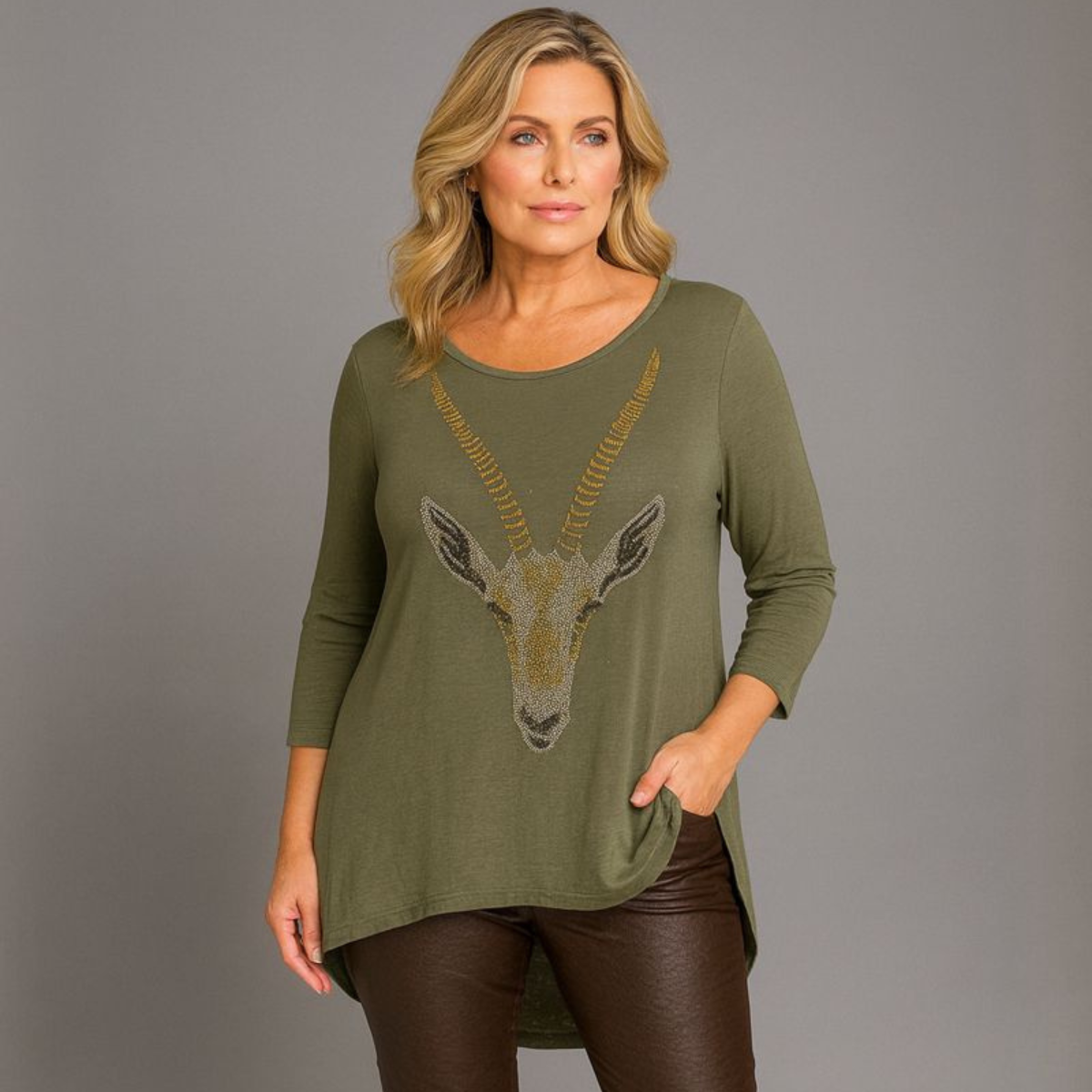 Dipped Hem Diamanté Gazelle Top