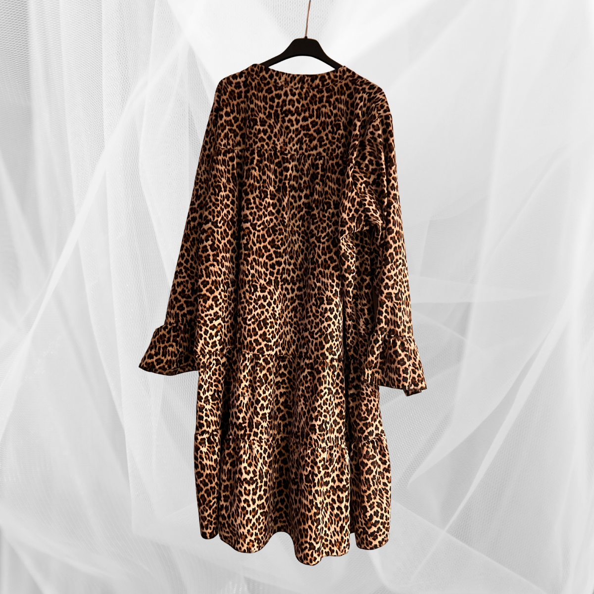Leopard Print V-Neck Frilled Hem Dress