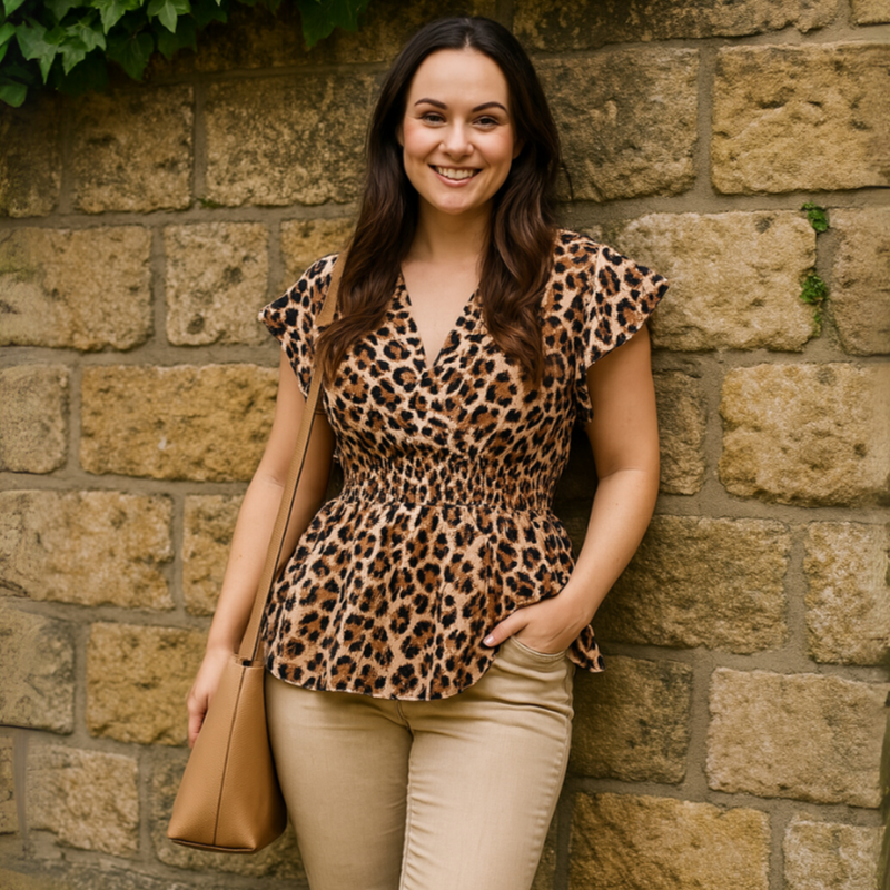 V Neck Smocked Elastic Waist Peplum Blouse