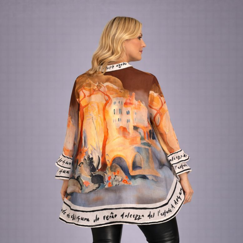 Dipped Hem Linen Mix Frilled Cuff Shirt