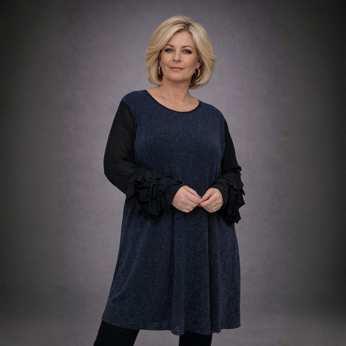 Sparkly Swing Dress with Chiffon Frilled Sleeves