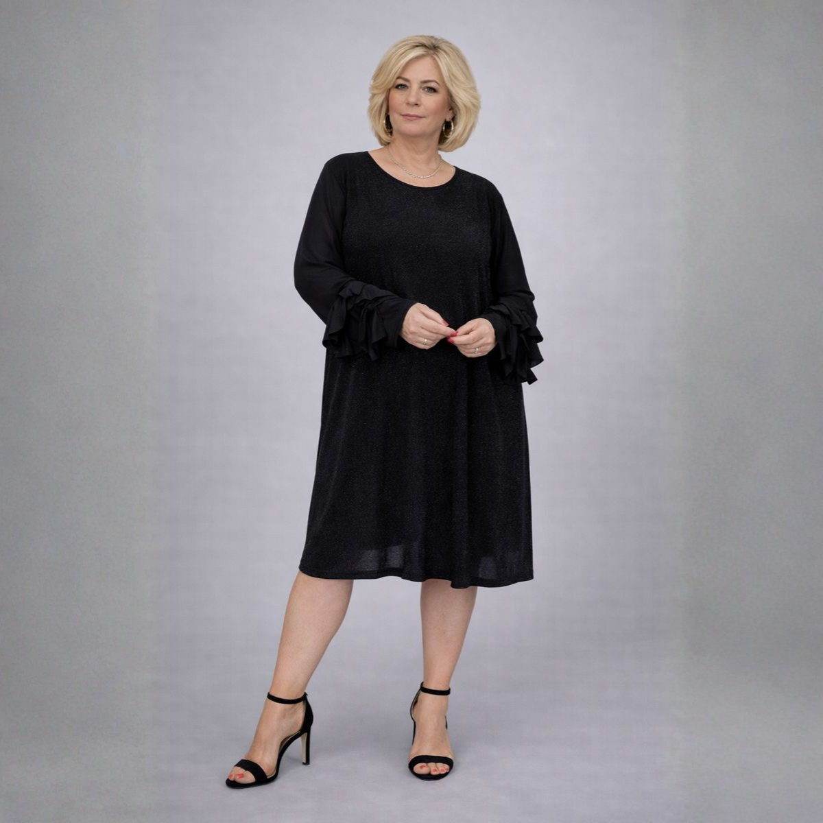 Sparkly Swing Dress with Chiffon Frilled Sleeves