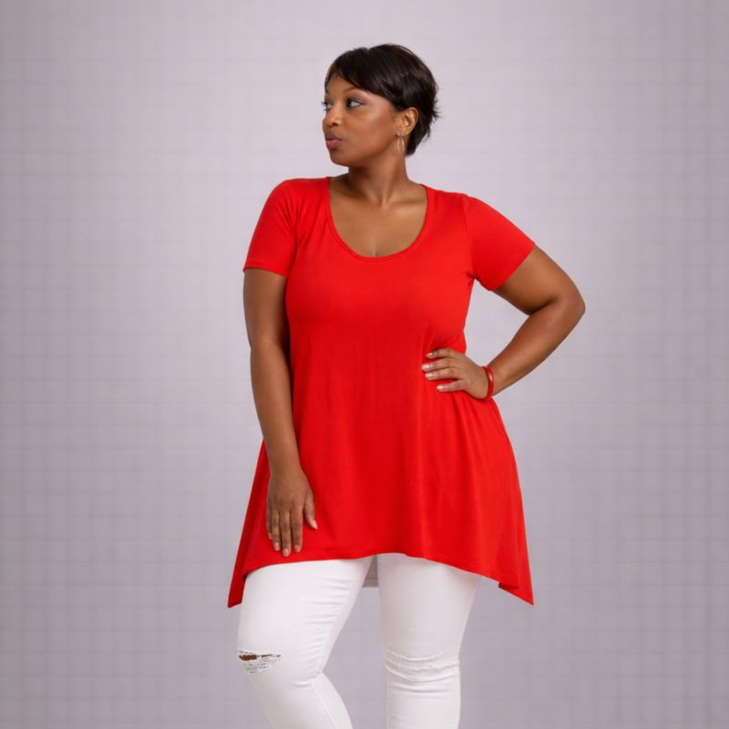 Plain Short Sleeve Hanky Hem Swing Top