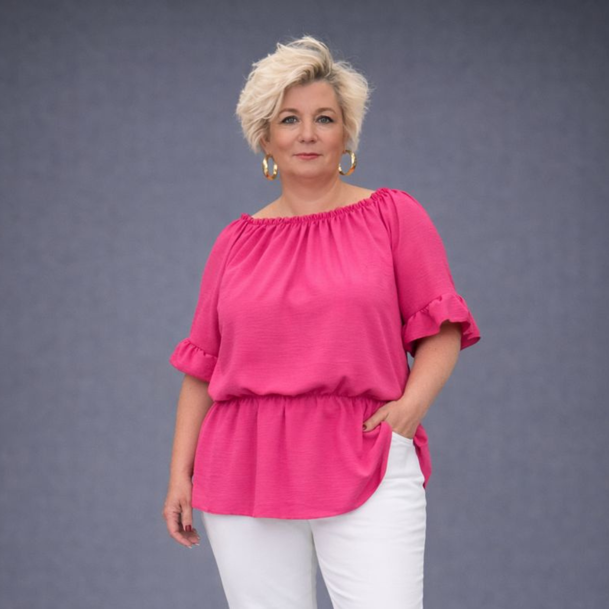 Peplum Brightly Coloured Off-Shoulder Blouse
