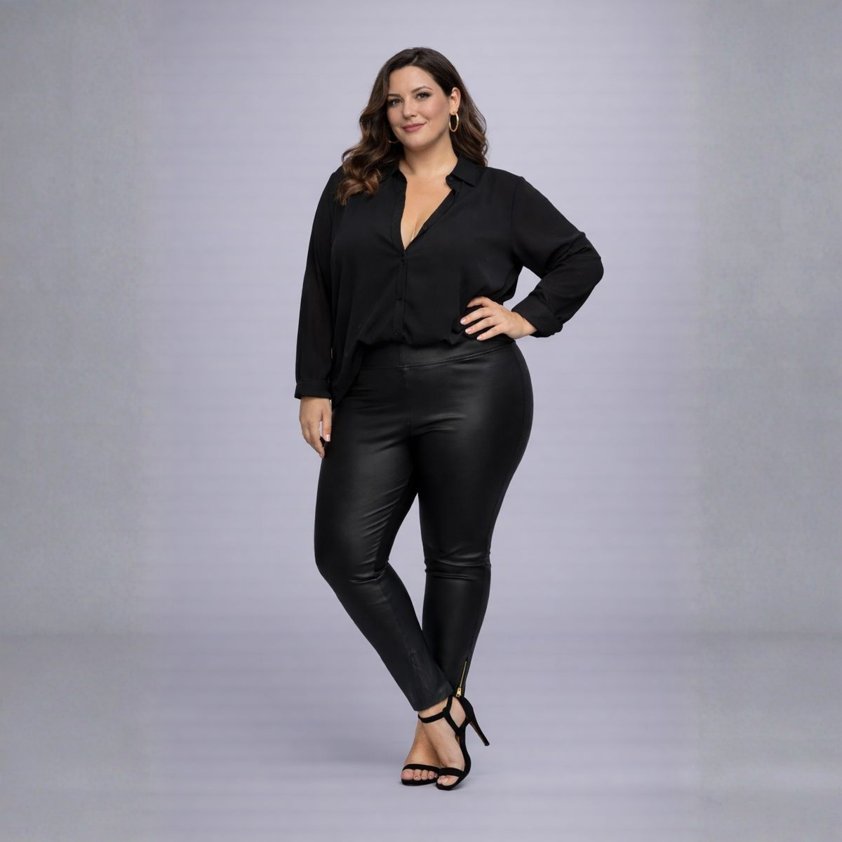Black Wetlook Leggings with Ankle Zips