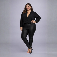Black Wetlook Leggings with Ankle Zips