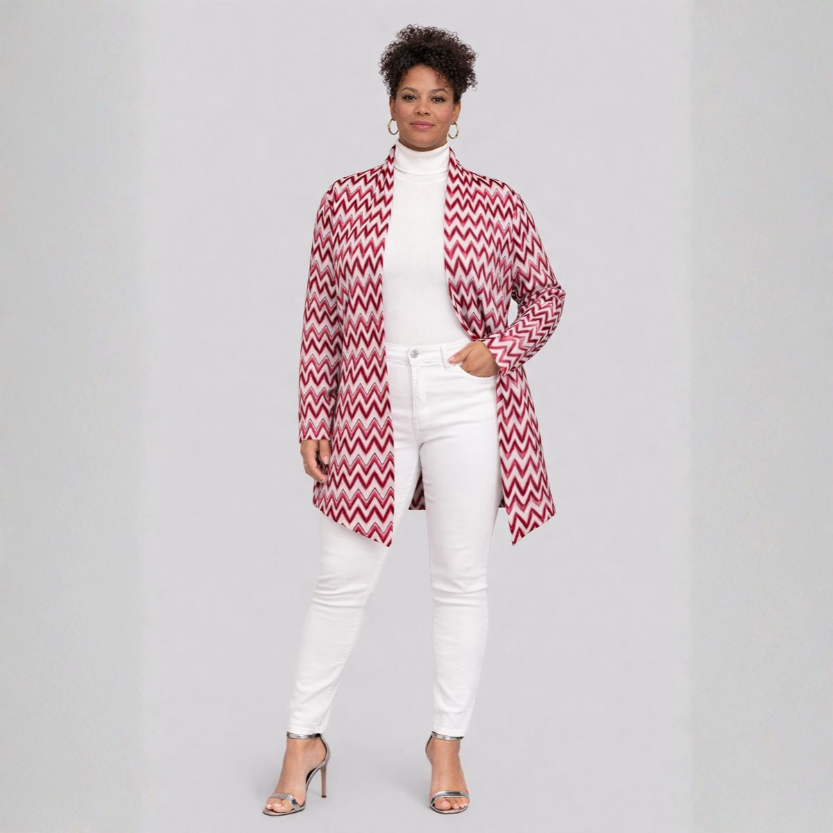 Swirl Pattern Open Front Crepe Waterfall Jacket
