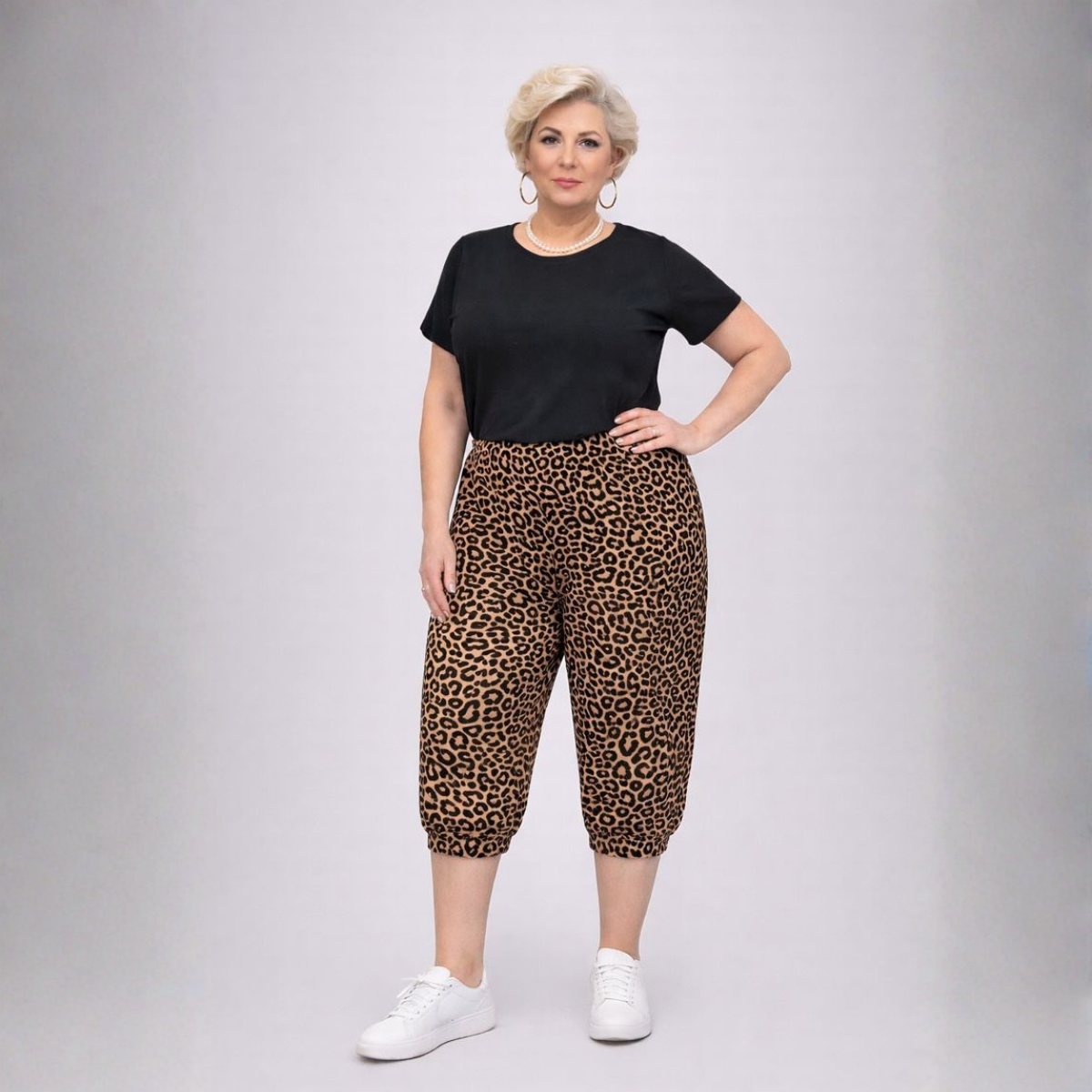 Leopard Jersey 3/4 Length Loose Fitting Ali Baba Pants / Shorts