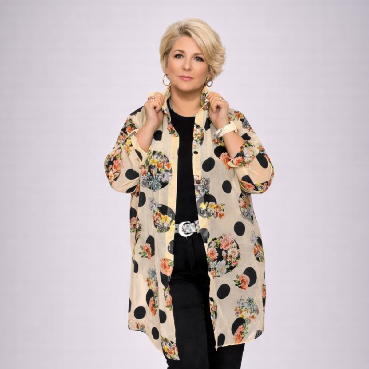 Chiffon Long Length Shirt / Blouse with Circle Pattern