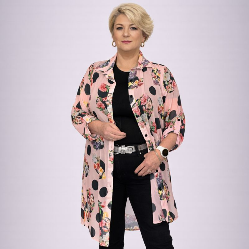 Chiffon Long Length Shirt / Blouse with Circle Pattern