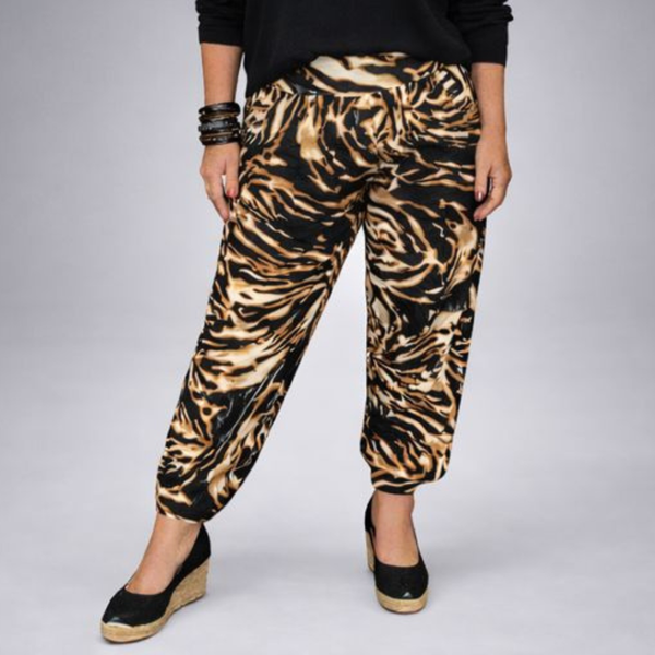 Brown & Black Bold Tiger Tie Dye Harem Pants