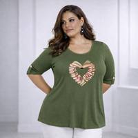 3/4 Button Sleeve Book Heart Sleeve Swing Top