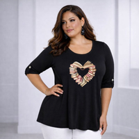 3/4 Button Sleeve Book Heart Sleeve Swing Top