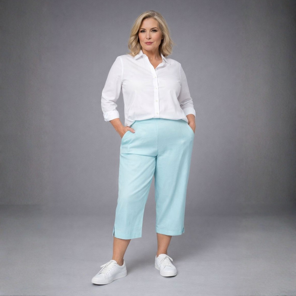 1/2 Elastic Waist 3/4 Capri Trousers