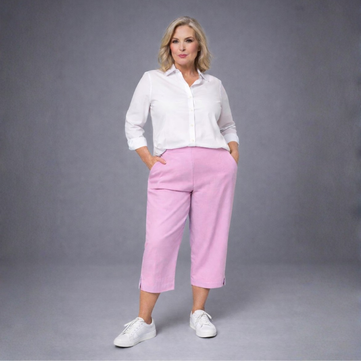 1/2 Elastic Waist 3/4 Capri Trousers