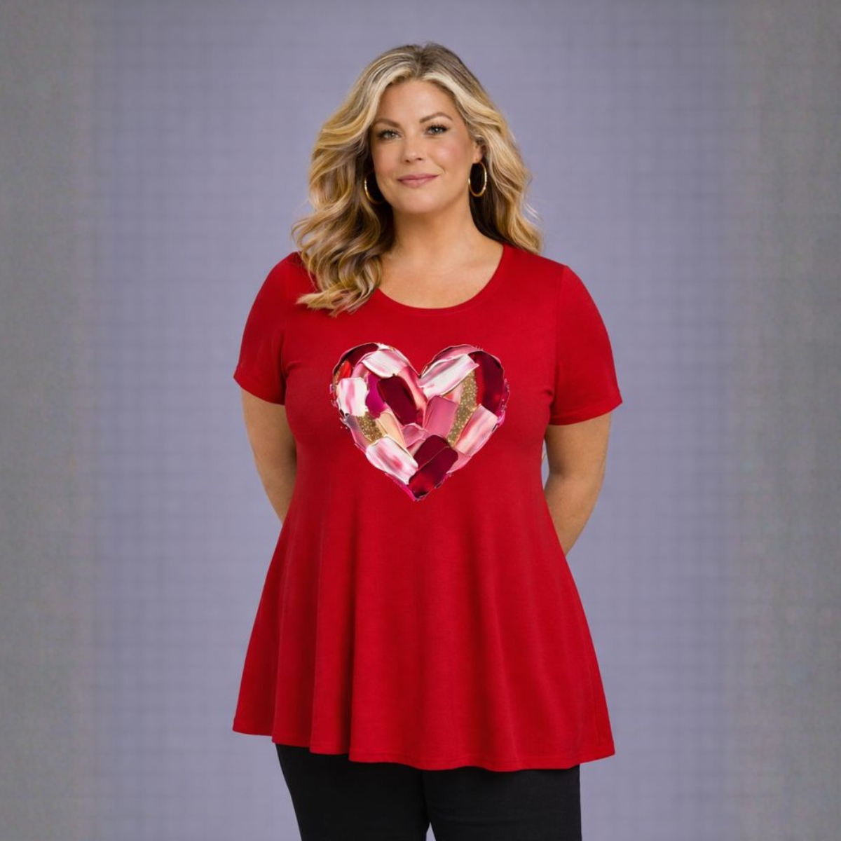 Painted Heart Short Sleeve Godet Panel Swing Top