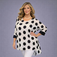 Large Spot Long Dipped Hem Button Sleeve Blouse