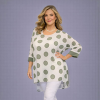 Large Spot Long Dipped Hem Button Sleeve Blouse