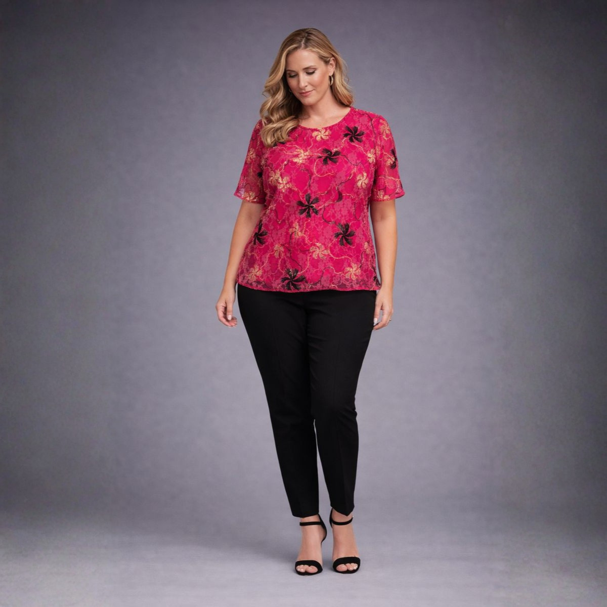 Embroidered Lace Short Sleeve Blouse