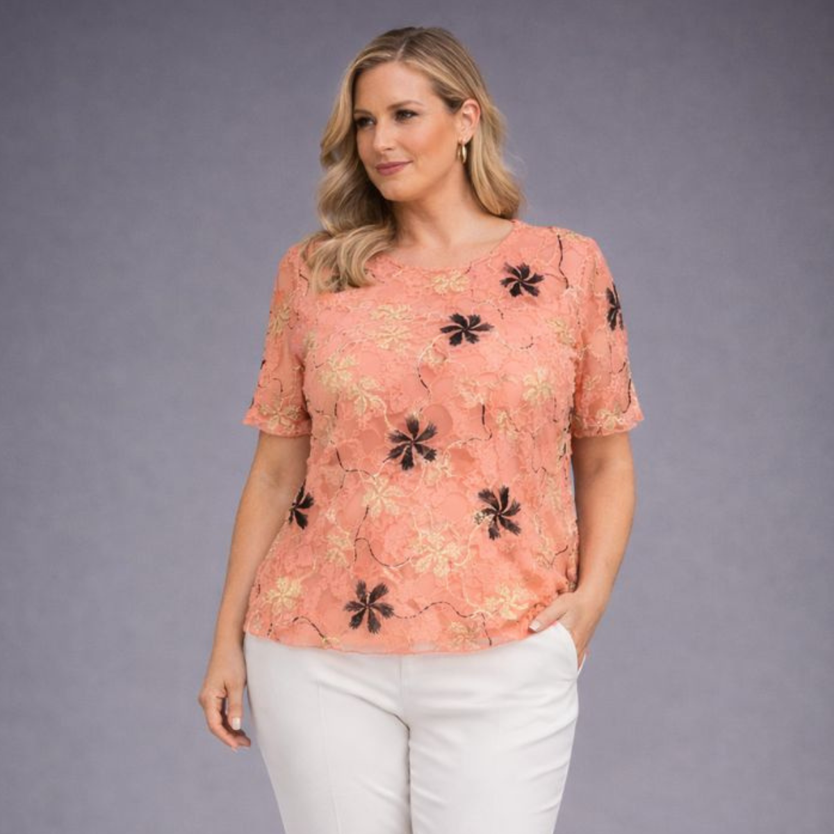Embroidered Lace Short Sleeve Blouse