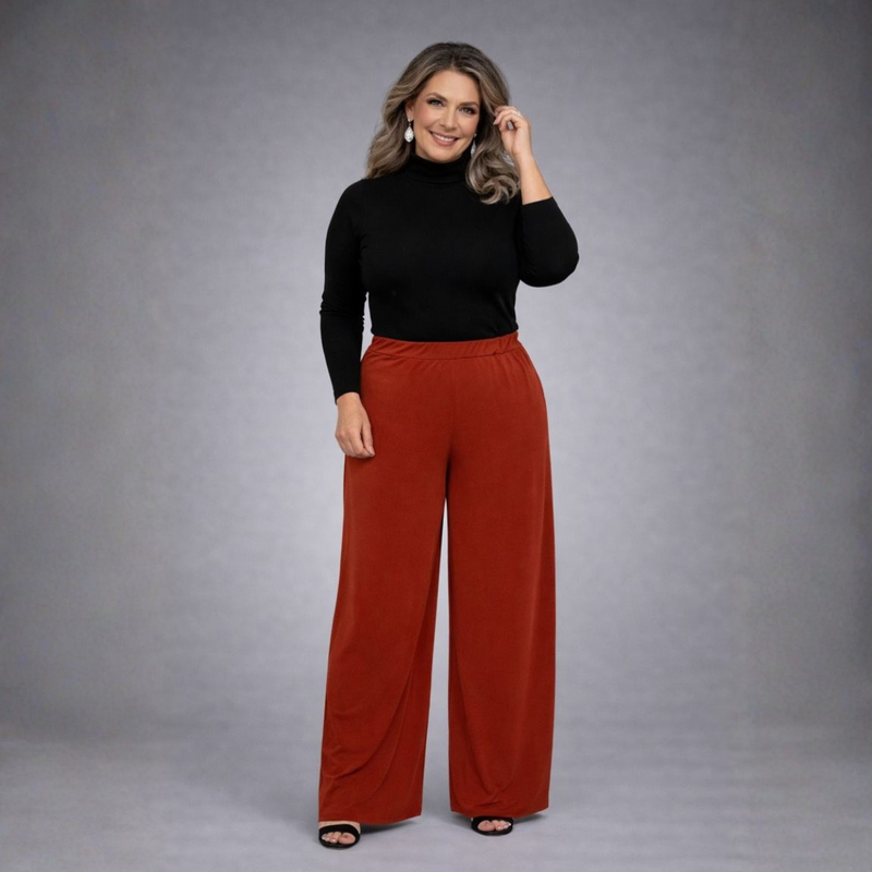 Plain Elasticated Waist Wide Leg Palazzo Trousers