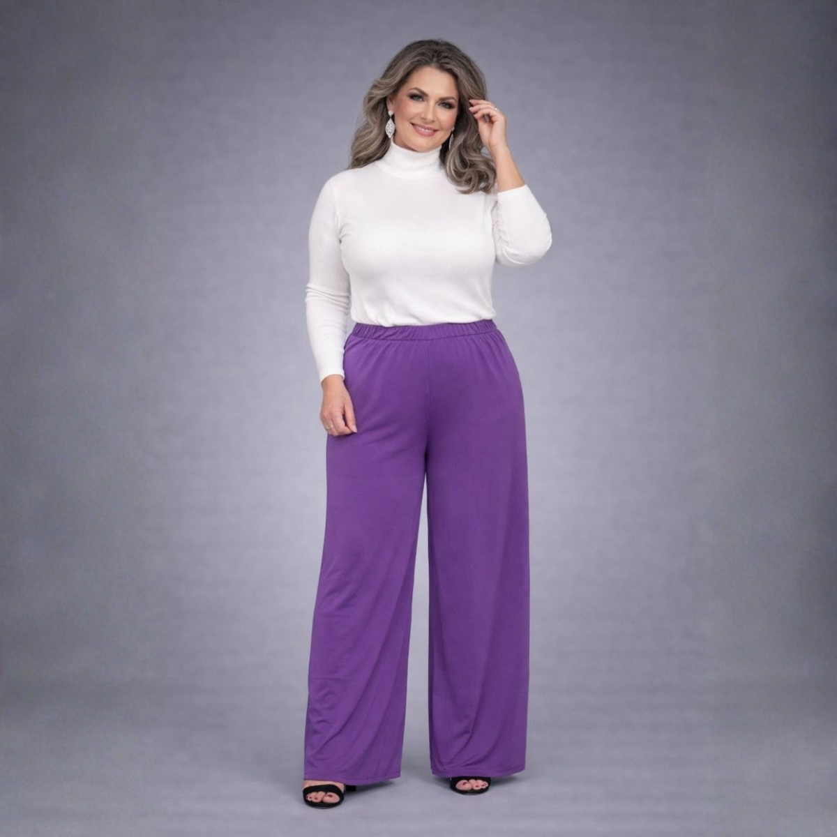 Plain Elasticated Waist Wide Leg Palazzo Trousers