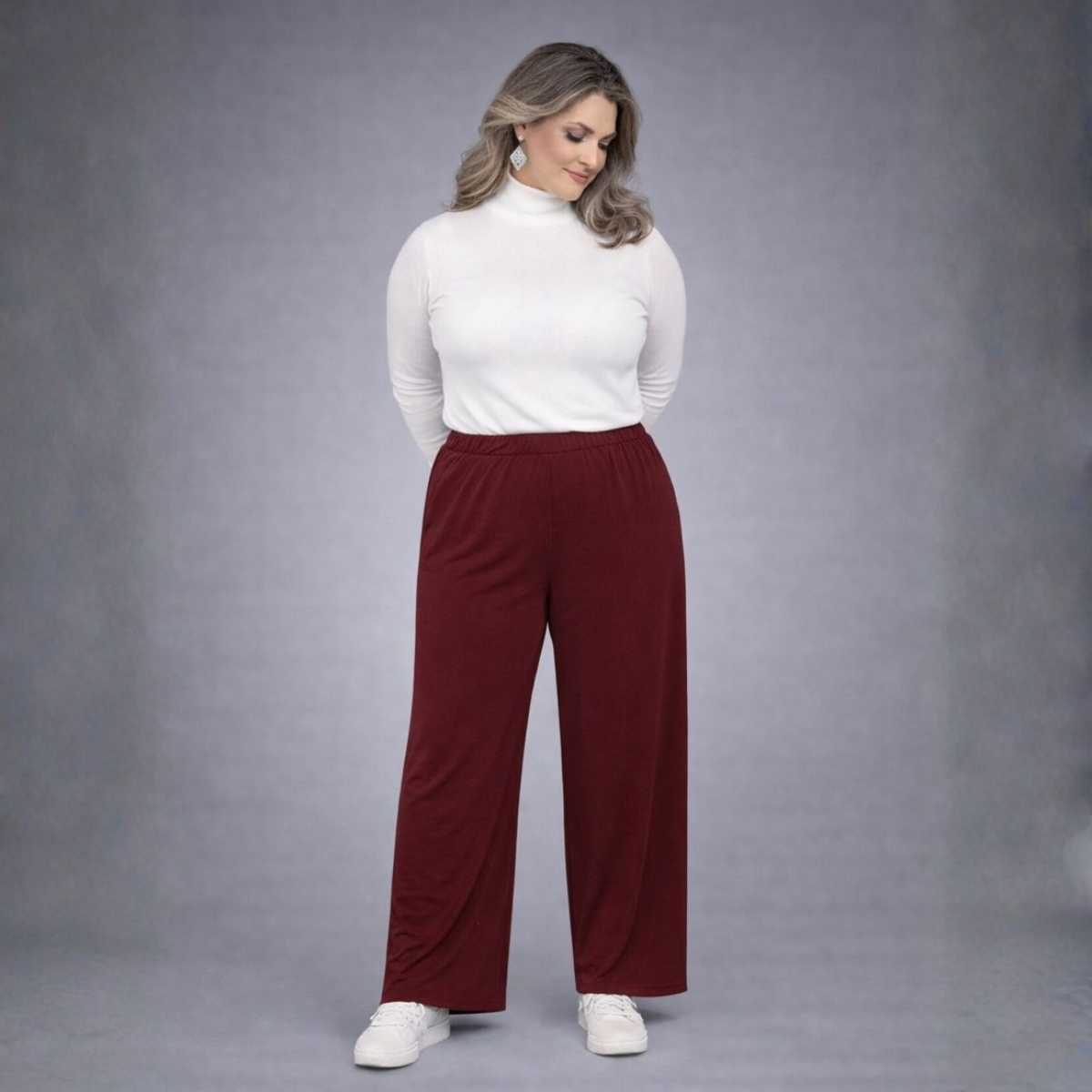 Plain Elasticated Waist Wide Leg Palazzo Trousers
