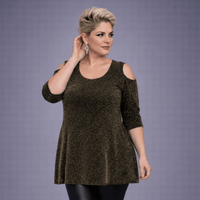 Sparkly 1/2 Sleeve Swing Top with Cold Shoulders