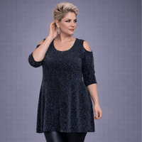 Sparkly 1/2 Sleeve Swing Top with Cold Shoulders