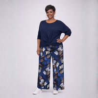 Leaf Print Elastic Waist Palazzo Trousers