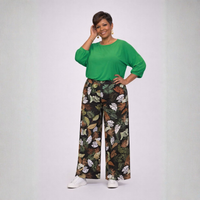 Leaf Print Elastic Waist Palazzo Trousers