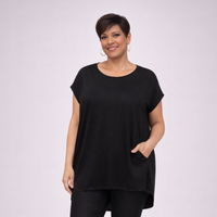 Soft Cotton Cap Sleeve T-shirt With Pockets + Dipped Hem
