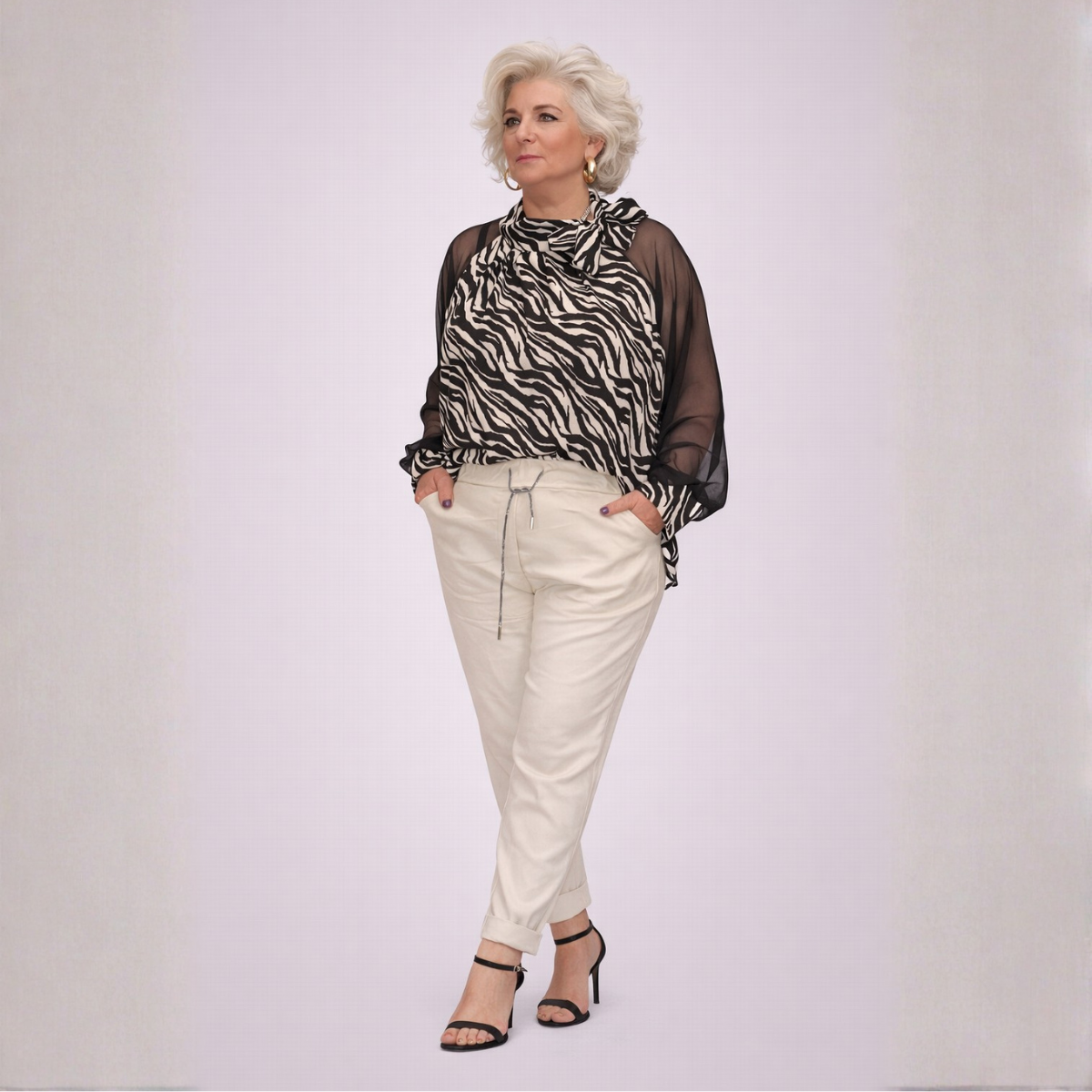 Chiffon Sleeve Blouse with Side Neck Tie